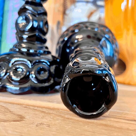 L.E. Smith Mould Weishar Glass Set of 2 Candlestick Holders - Moon & Star Patter - Picture 5 of 6